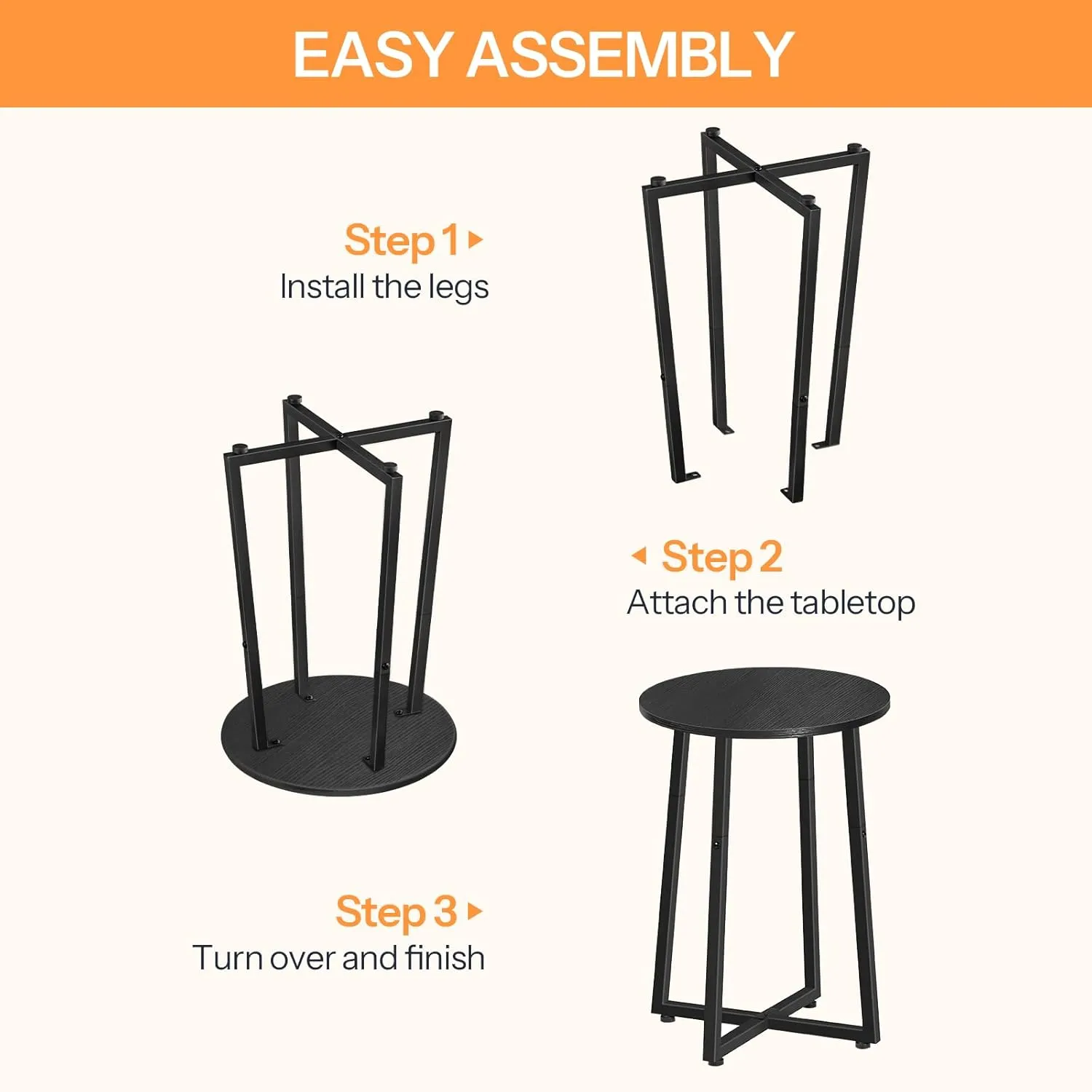 HOOBRO Side Table, Round Accent End Table with Sturdy X-Shaped Metal Frame, 15.7" Round Nightstand, for Living Room, Bedroom, Balcony, Office, Black BB95BZ01