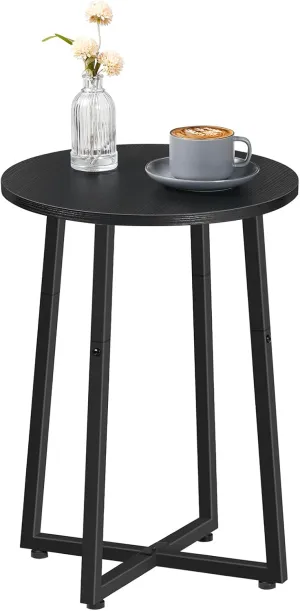 HOOBRO Side Table, Round Accent End Table with Sturdy X-Shaped Metal Frame, 15.7" Round Nightstand, for Living Room, Bedroom, Balcony, Office, Black BB95BZ01