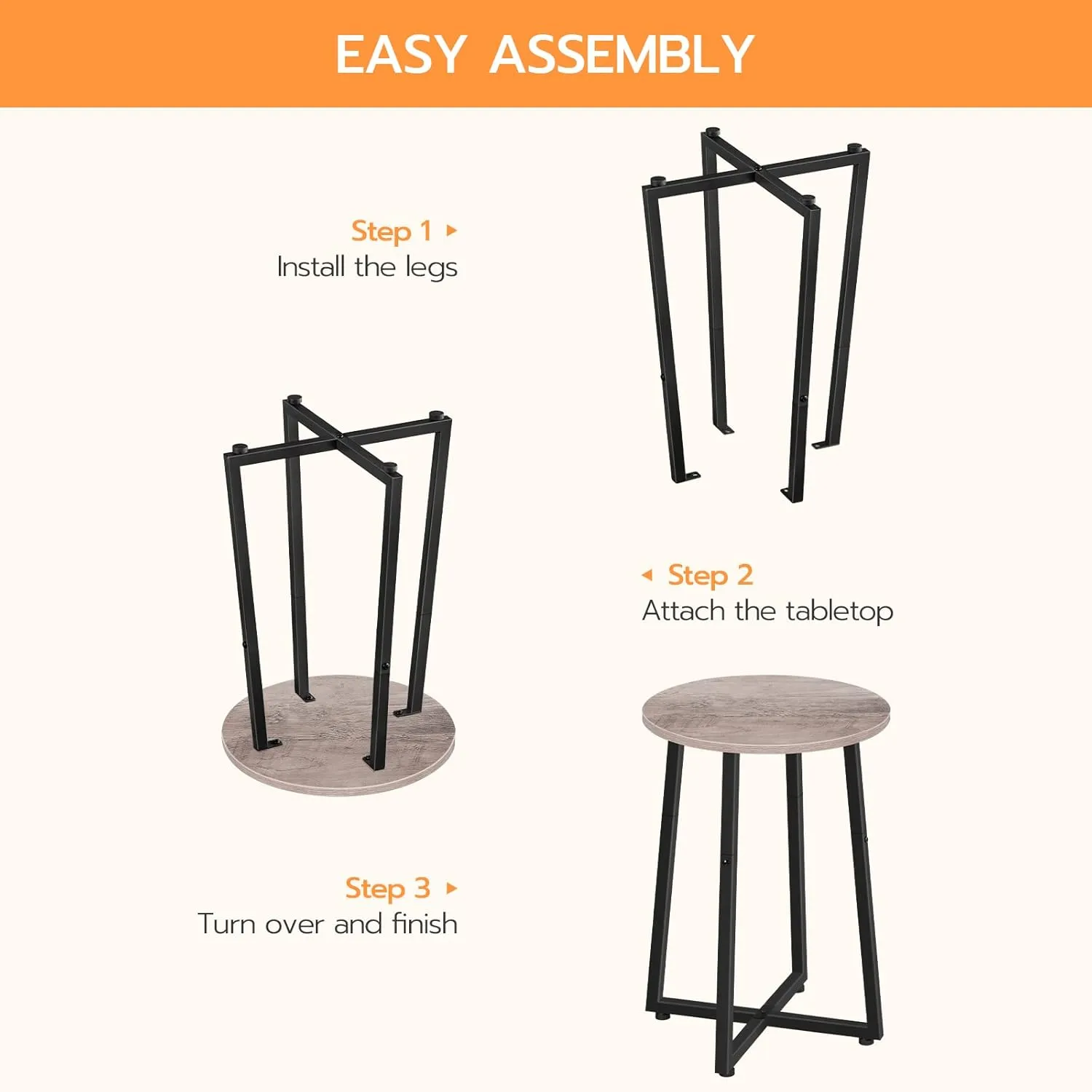 HOOBRO Side Table, Round Accent End Table with Sturdy X-Shaped Metal Frame, 15.7" Round Nightstand, for Living Room, Bedroom, Balcony, Office, Greige and Black BG95BZ01