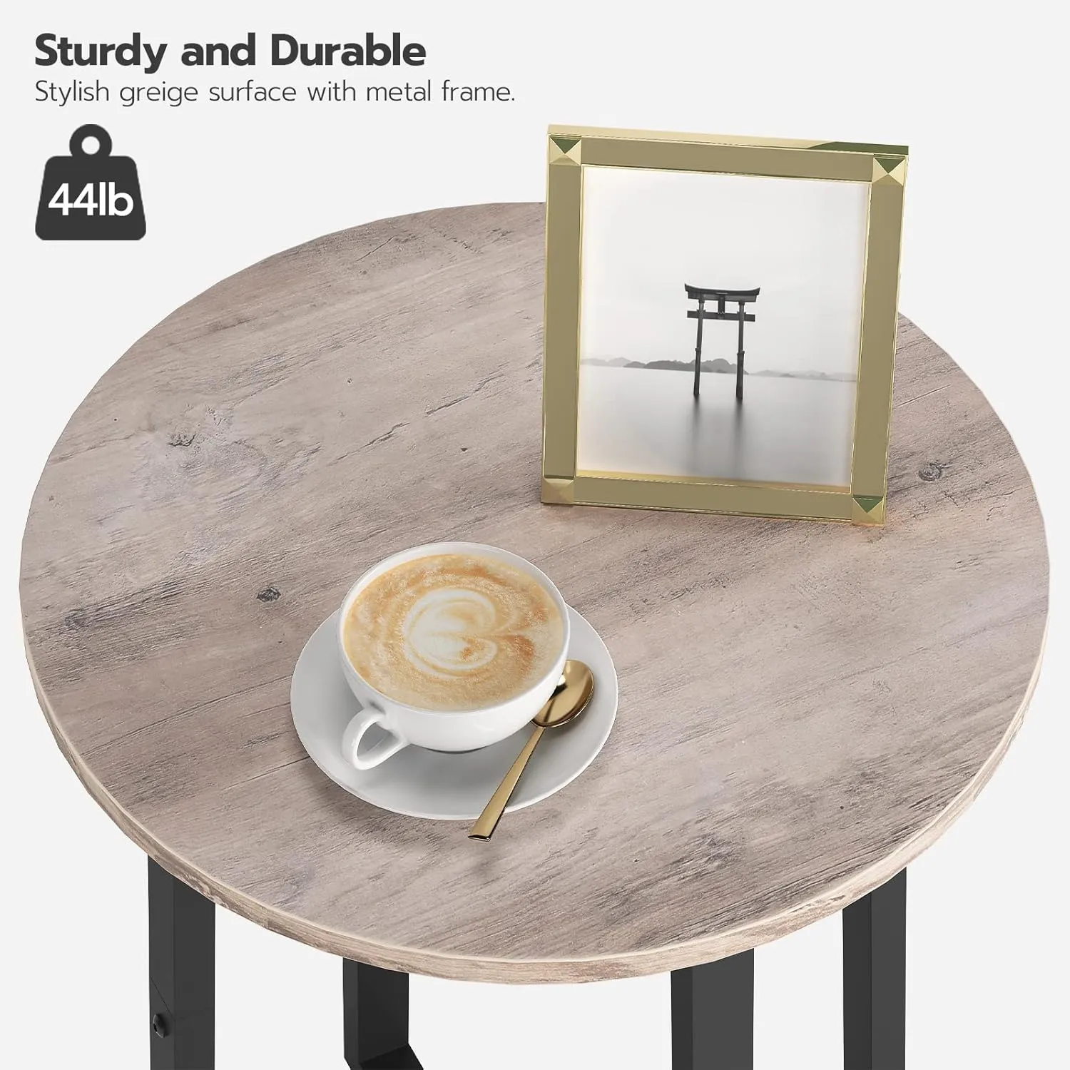 HOOBRO Side Table, Round Accent End Table with Sturdy X-Shaped Metal Frame, 15.7" Round Nightstand, for Living Room, Bedroom, Balcony, Office, Greige and Black BG95BZ01