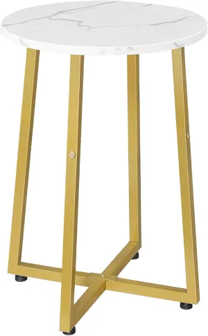 HOOBRO Side Table, Round Accent End Table with Sturdy X-Shaped Metal Frame, 15.7" Round Nightstand, for Living Room, Bedroom, Balcony, Office, Marble and Gold DM95BZ01