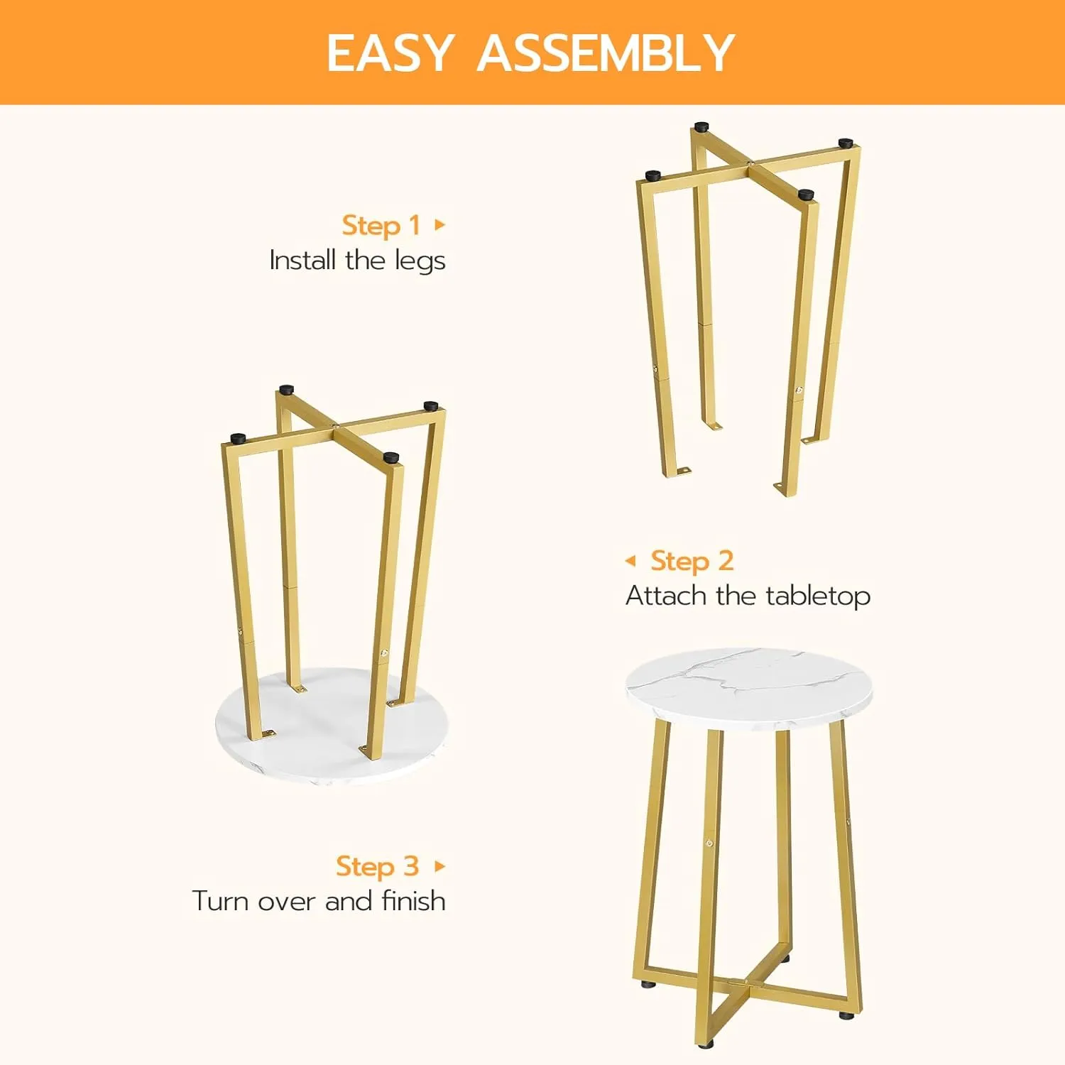 HOOBRO Side Table, Round Accent End Table with Sturdy X-Shaped Metal Frame, 15.7" Round Nightstand, for Living Room, Bedroom, Balcony, Office, Marble and Gold DM95BZ01