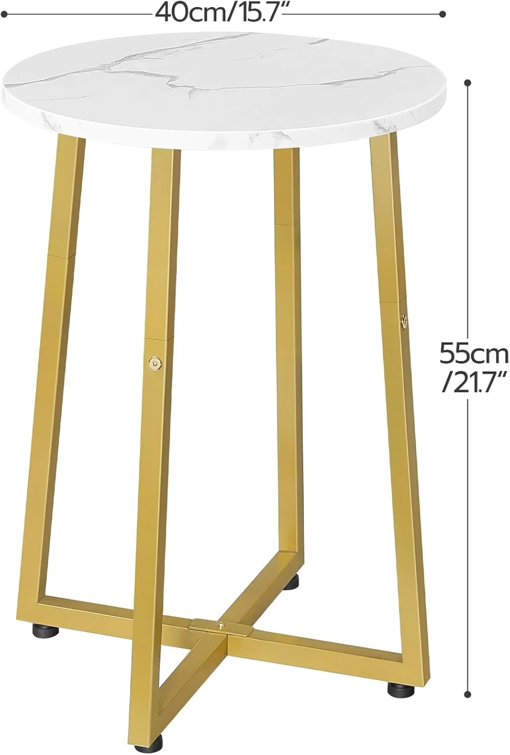 HOOBRO Side Table, Round Accent End Table with Sturdy X-Shaped Metal Frame, 15.7" Round Nightstand, for Living Room, Bedroom, Balcony, Office, Marble and Gold DM95BZ01