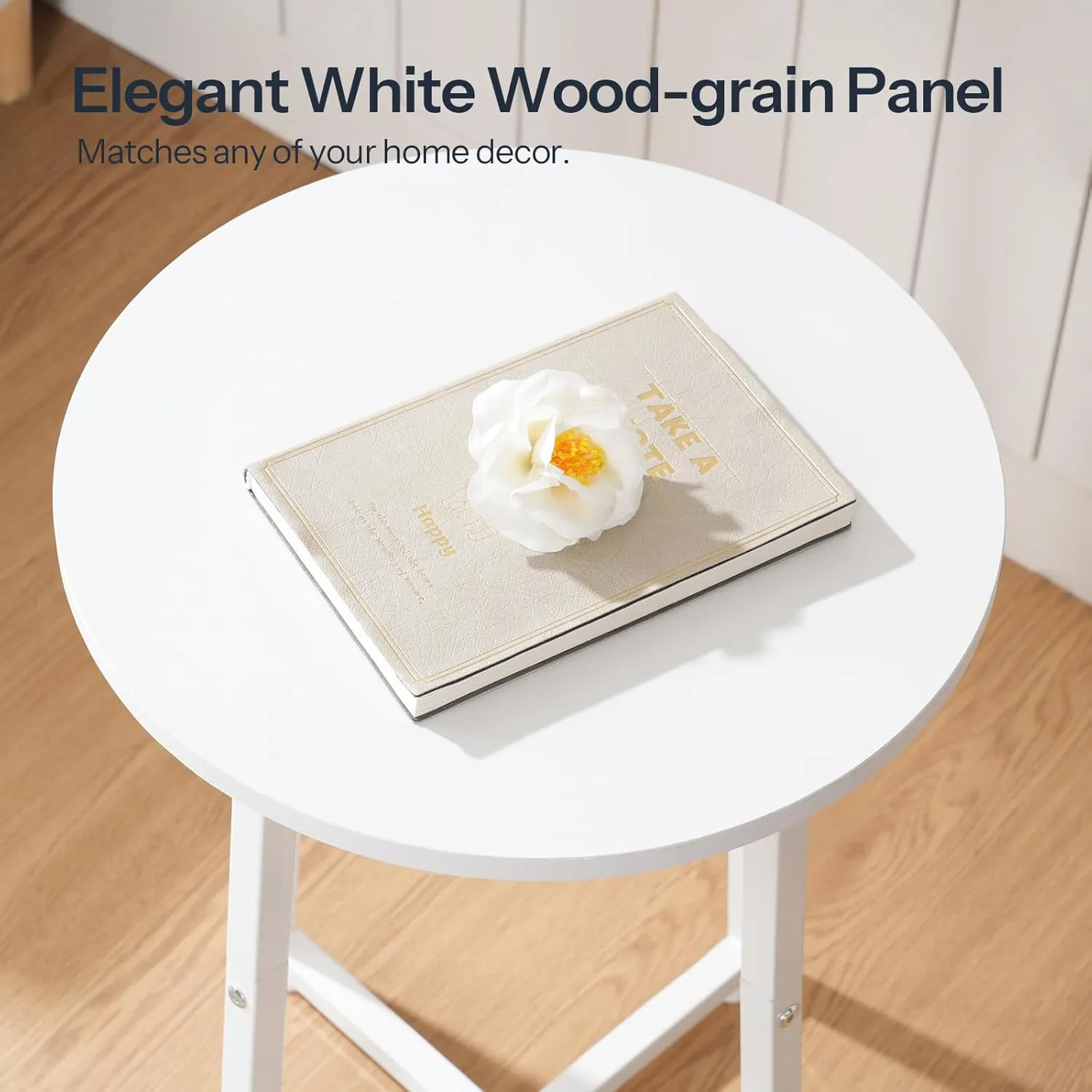 HOOBRO Side Table, Round End Accent Table with Sturdy X-Shaped Metal Frame, 15.7" Round Nightstand, for Living Room, Bedroom, Balcony, Office, White WW95BZ01