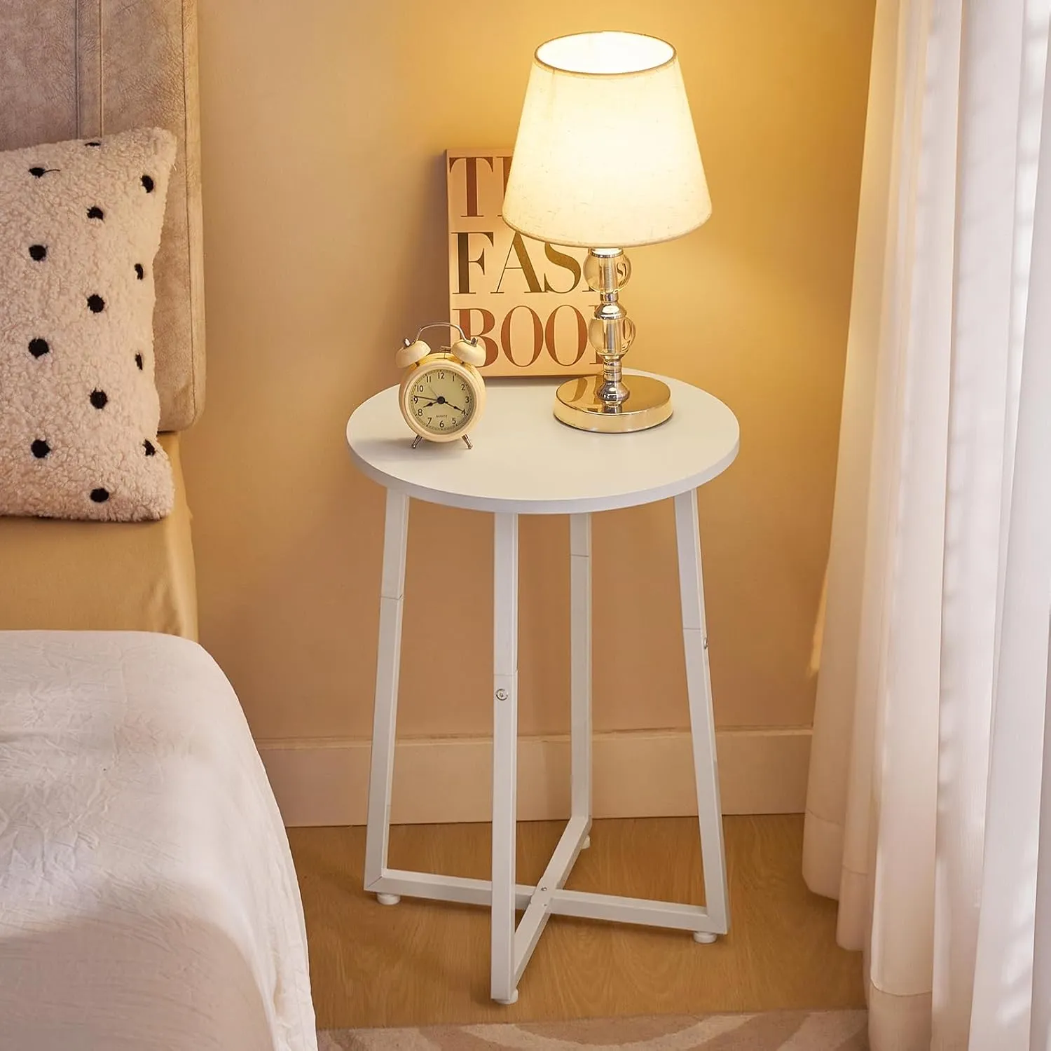 HOOBRO Side Table, Round End Accent Table with Sturdy X-Shaped Metal Frame, 15.7" Round Nightstand, for Living Room, Bedroom, Balcony, Office, White WW95BZ01