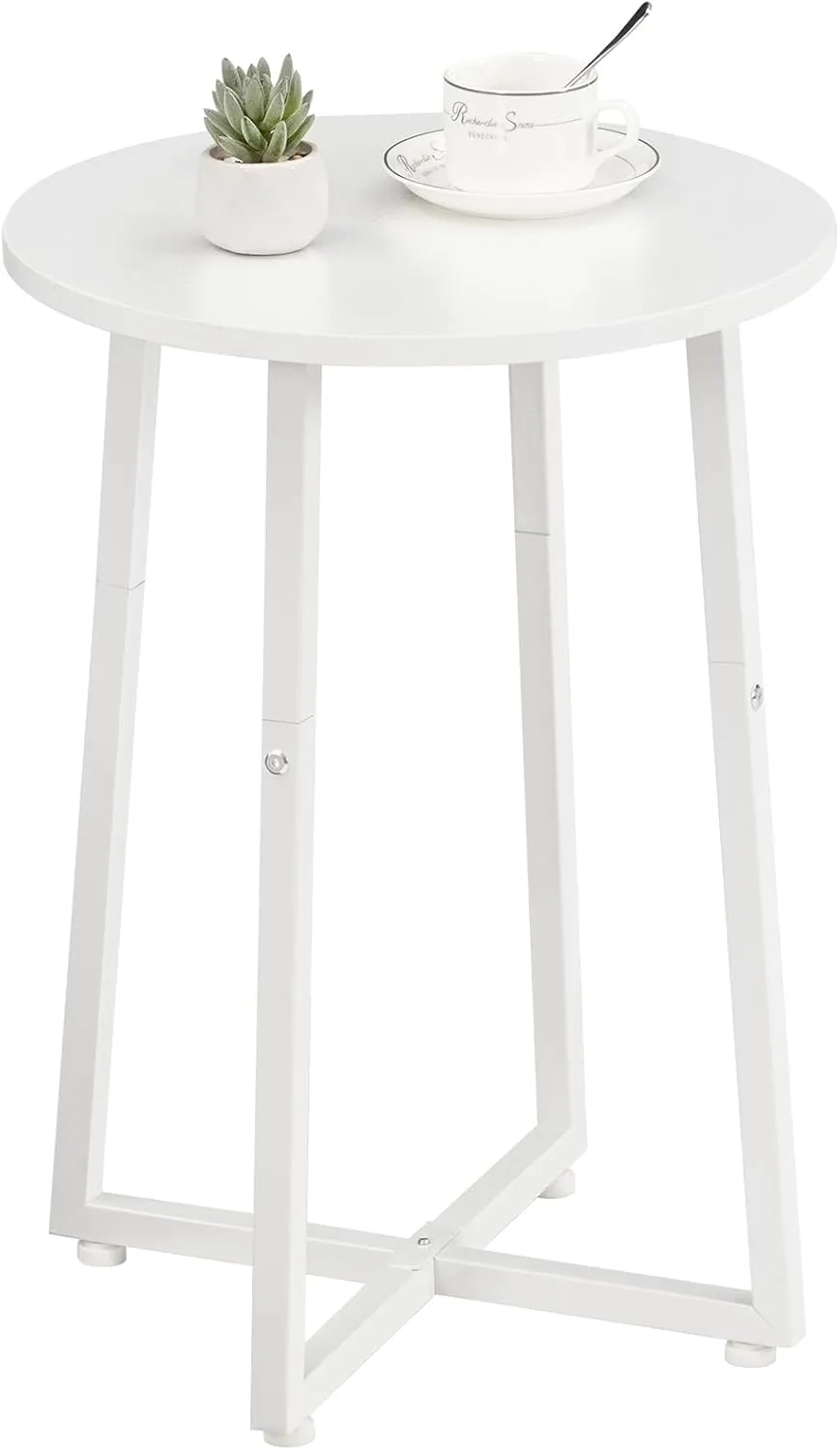 HOOBRO Side Table, Round End Accent Table with Sturdy X-Shaped Metal Frame, 15.7" Round Nightstand, for Living Room, Bedroom, Balcony, Office, White WW95BZ01