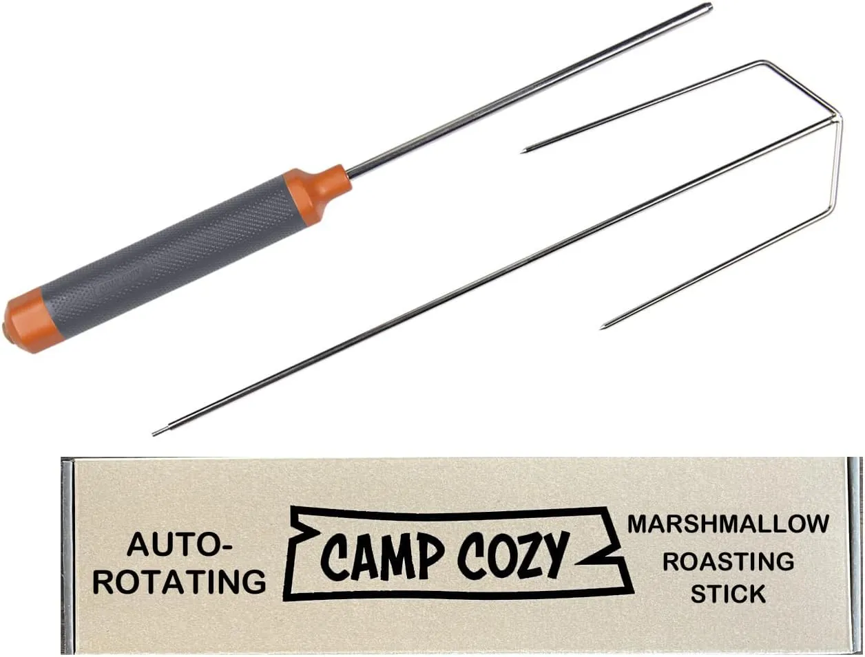 HotRod Automatic Rotating Hot Dog and Marshmallow Roasting Stick – Premium Campfire Tool for S’mores, BBQ, and Camping – Compact, Durable, and Fun for All Ages - ORANGE