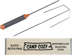 HotRod Automatic Rotating Hot Dog and Marshmallow Roasting Stick – Premium Campfire Tool for S’mores, BBQ, and Camping – Compact, Durable, and Fun for All Ages - ORANGE
