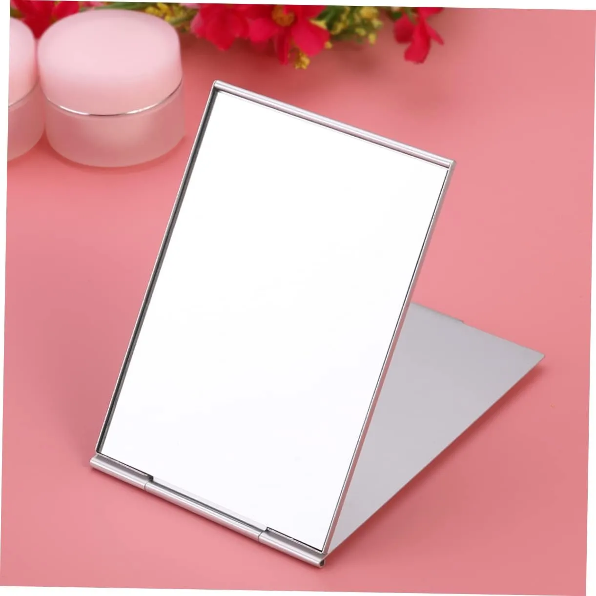 Housoutil 3pcs Portable Makeup Mirror Portable Vanity Mirror Folding Makeup Mirror Single Sided Makeup Mirror High Definition Mirror Square Desk Travel Mirror with Lights Dressing Table