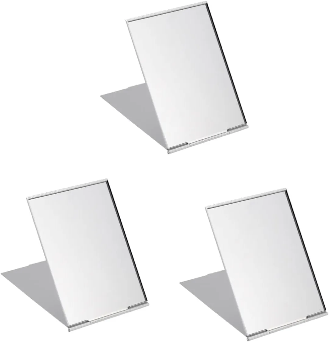 Housoutil 3pcs Portable Makeup Mirror Portable Vanity Mirror Folding Makeup Mirror Single Sided Makeup Mirror High Definition Mirror Square Desk Travel Mirror with Lights Dressing Table
