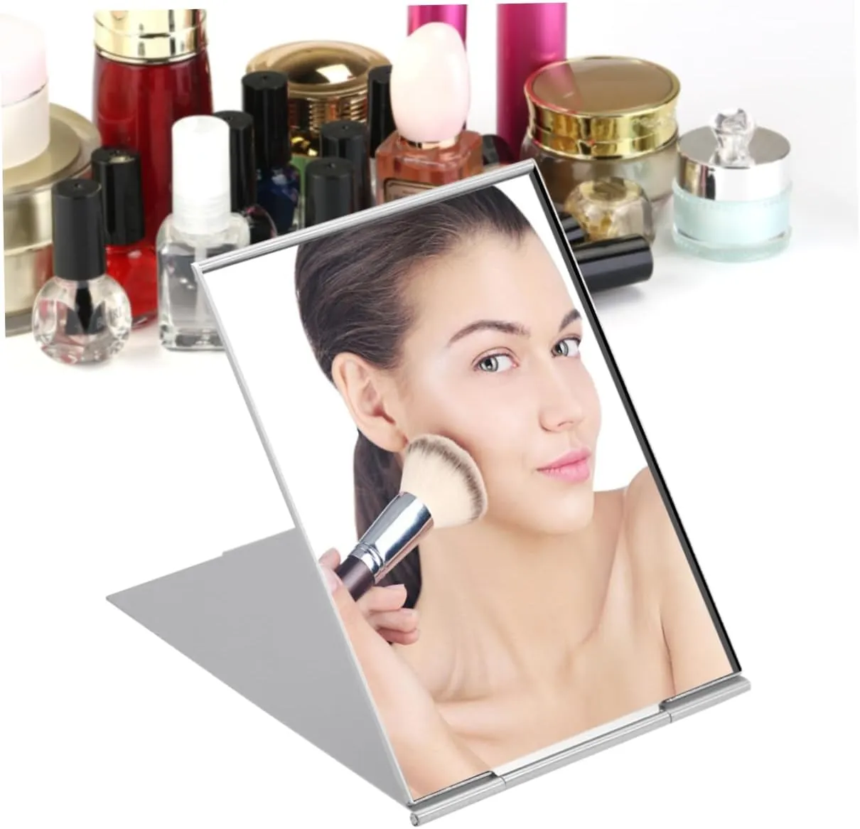 Housoutil 3pcs Portable Makeup Mirror Portable Vanity Mirror Folding Makeup Mirror Single Sided Makeup Mirror High Definition Mirror Square Desk Travel Mirror with Lights Dressing Table