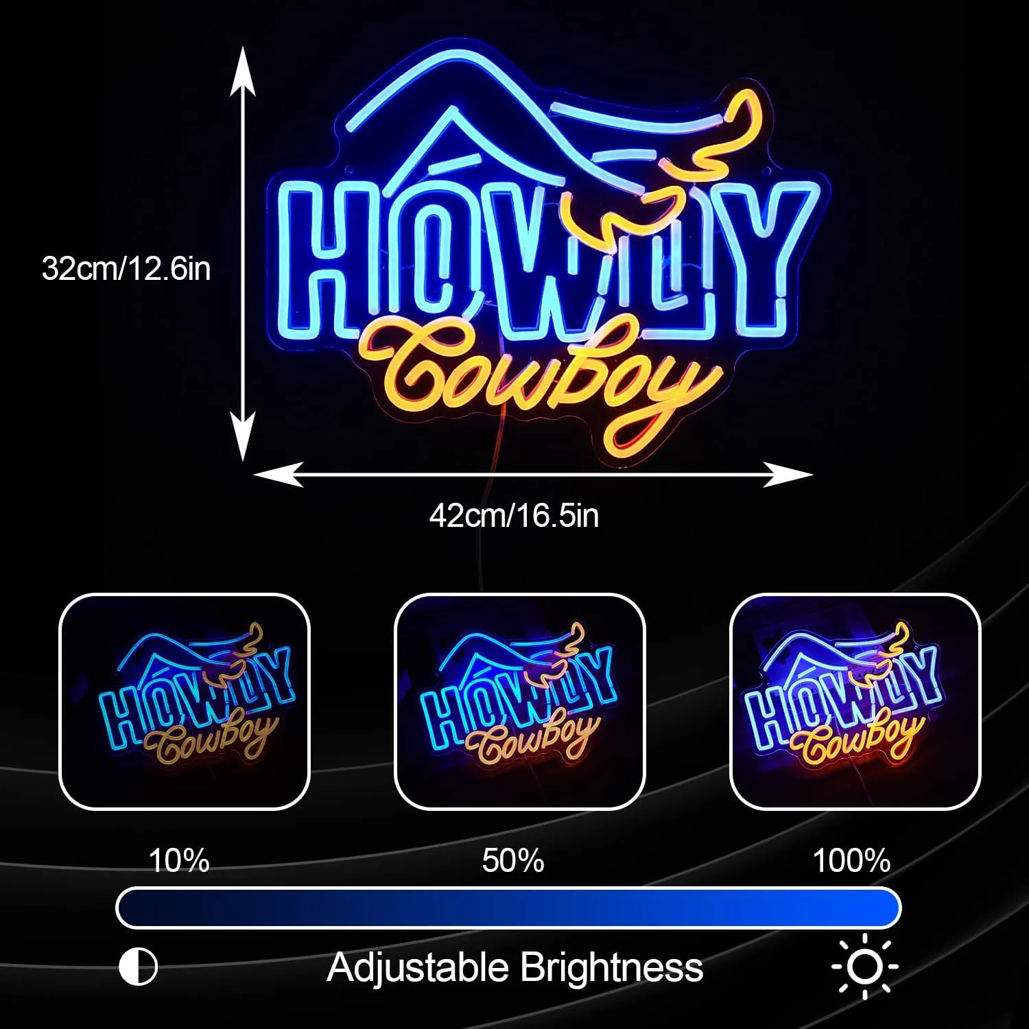 Howdy Cowboy Neon Sign Ladies High Heels Light Up Sign Powered by USB for Wall Decor Dimmable Cowboy Led Neon Light for Man Cave Bar Game Room Boys Girls Room (Blue Yellow)