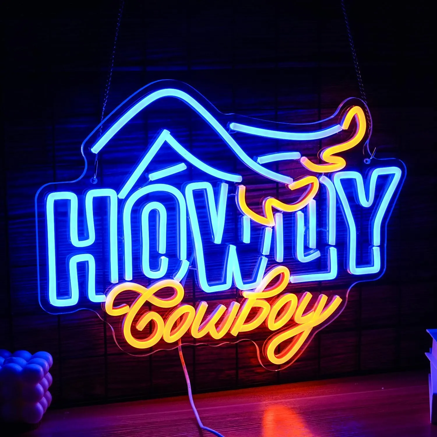 Howdy Cowboy Neon Sign Ladies High Heels Light Up Sign Powered by USB for Wall Decor Dimmable Cowboy Led Neon Light for Man Cave Bar Game Room Boys Girls Room (Blue Yellow)