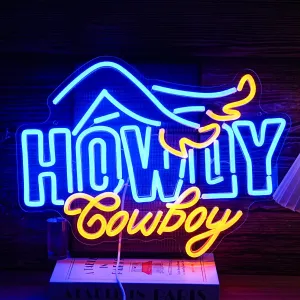 Howdy Cowboy Neon Sign Ladies High Heels Light Up Sign Powered by USB for Wall Decor Dimmable Cowboy Led Neon Light for Man Cave Bar Game Room Boys Girls Room (Blue Yellow)