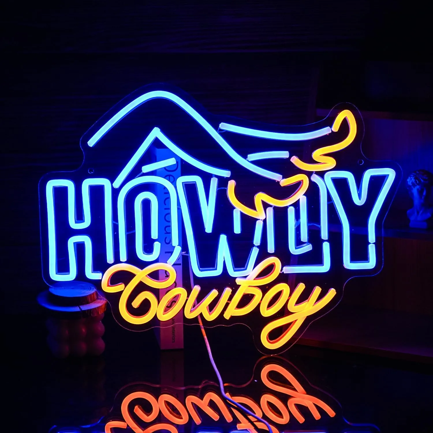 Howdy Cowboy Neon Sign Ladies High Heels Light Up Sign Powered by USB for Wall Decor Dimmable Cowboy Led Neon Light for Man Cave Bar Game Room Boys Girls Room (Blue Yellow)