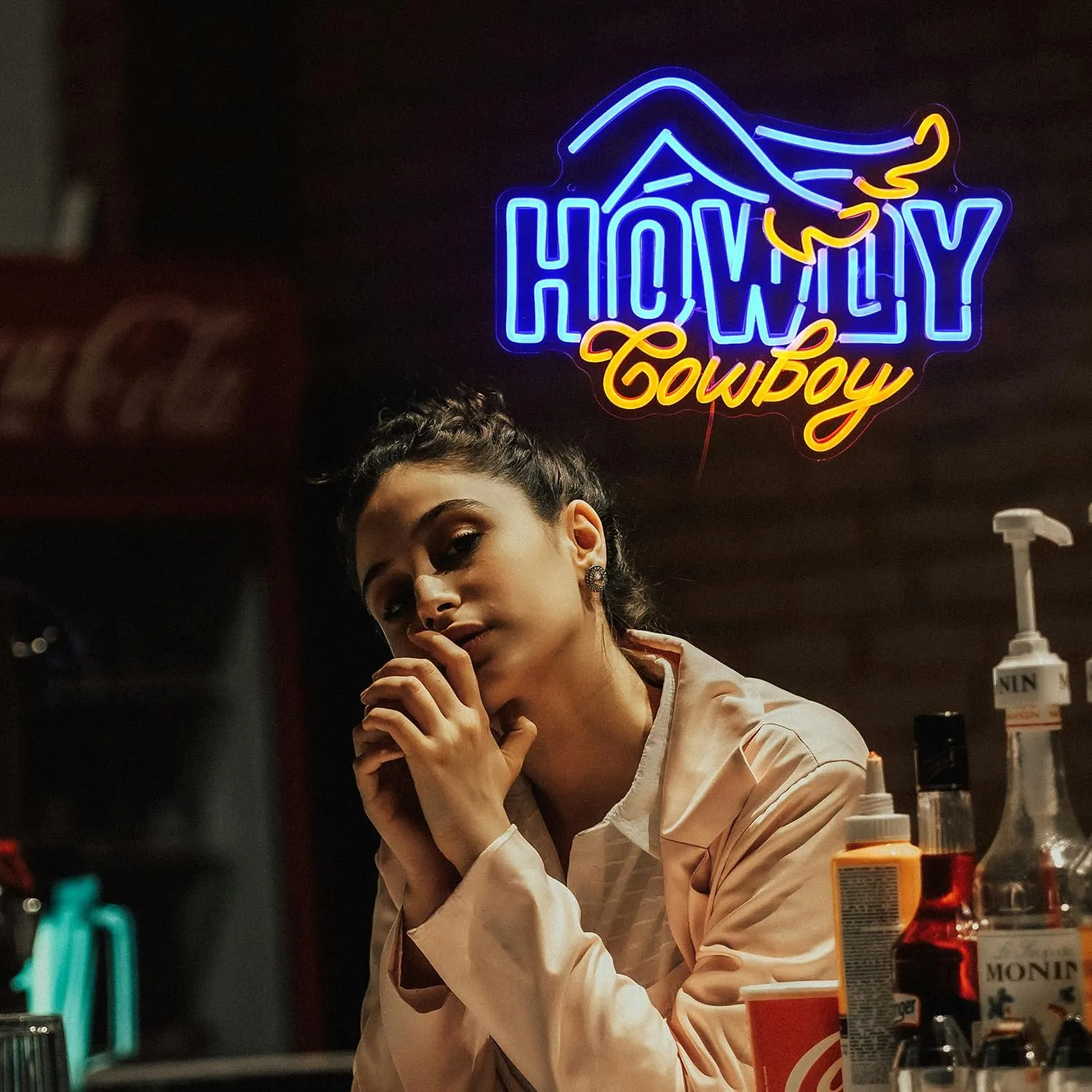 Howdy Cowboy Neon Sign Ladies High Heels Light Up Sign Powered by USB for Wall Decor Dimmable Cowboy Led Neon Light for Man Cave Bar Game Room Boys Girls Room (Blue Yellow)
