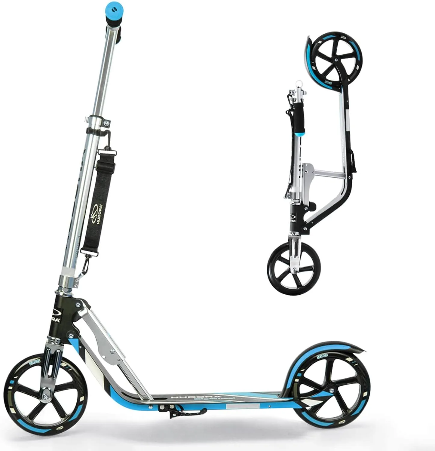 HUDORA Adjustable Height Folding Scooter for Kids, Blue, 8 Inch Big Wheels