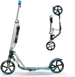 HUDORA Adjustable Height Folding Scooter for Kids, Blue, 8 Inch Big Wheels