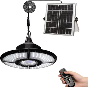 HULPPRE Solar Shed Light-Daytime or Night,4 1 Leaves 136Leds Brighter Solar Light Indoor&Outdoor with Remote,IP65 Barn/Chicken Coop/Workshop/Ceiling/Pendant Lamp for Patio,Garden,Yard,Gazebo