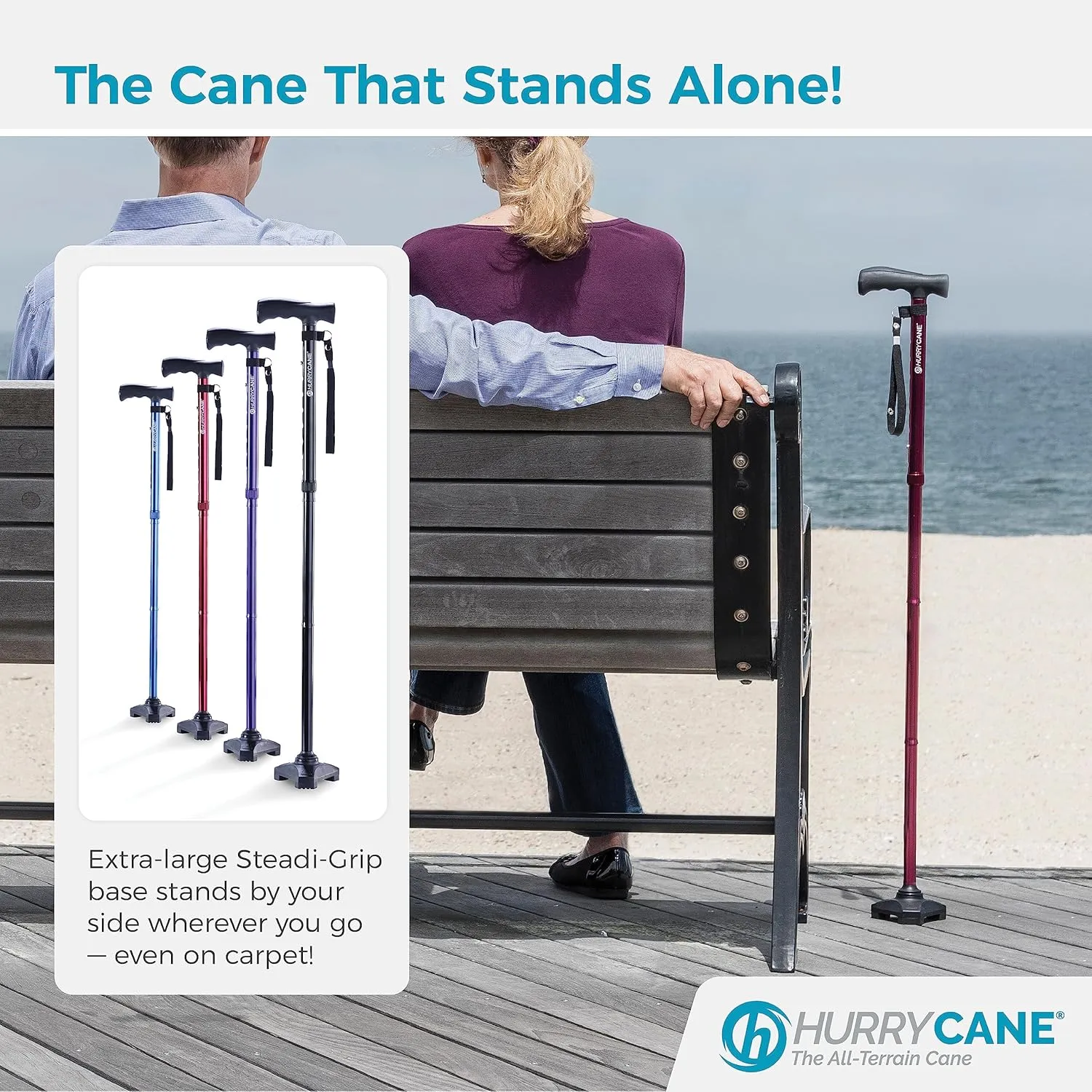 HurryCane Freedom Edition Foldable Walking Cane with T Handle