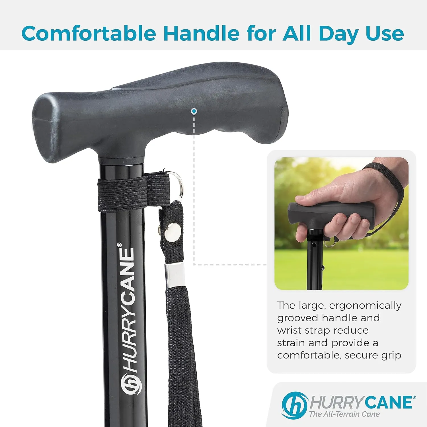 HurryCane Freedom Edition Foldable Walking Cane with T Handle