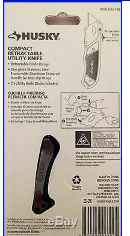 Husky Compact Retractable Sliding Utility Knife Razor Blade Cutter Quick Change