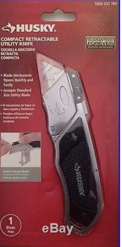 Husky Compact Retractable Sliding Utility Knife Razor Blade Cutter Quick Change