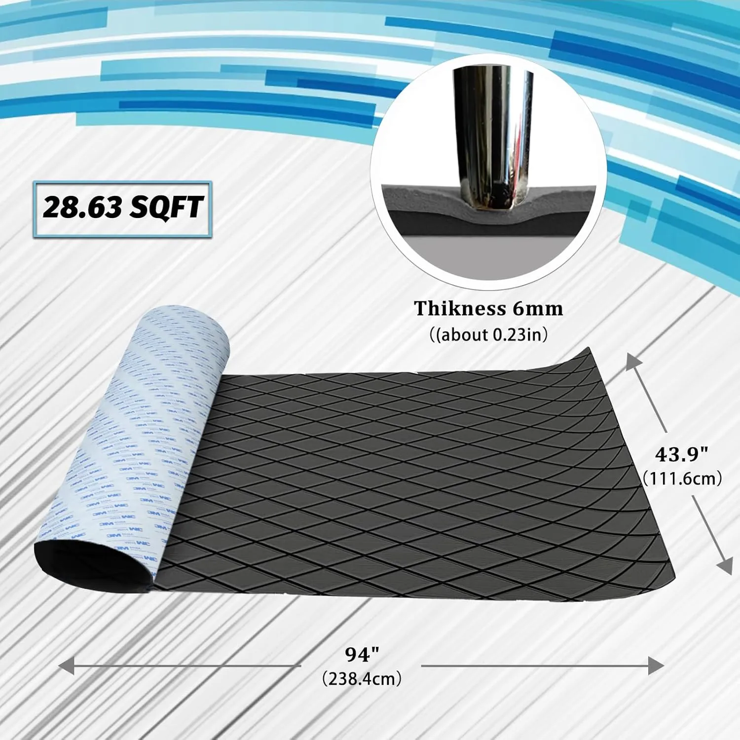 HXBYX EVA Foam Boat Flooring with 3M Adhesive Backing 6mm Thick Diamond Sea Deck Boat Carpet Marine Non-Slip Self-Adhesive Flooring Sheet for Kayak Yacht SwimPool RV 94"x43.9"/28.3"/15.3"
