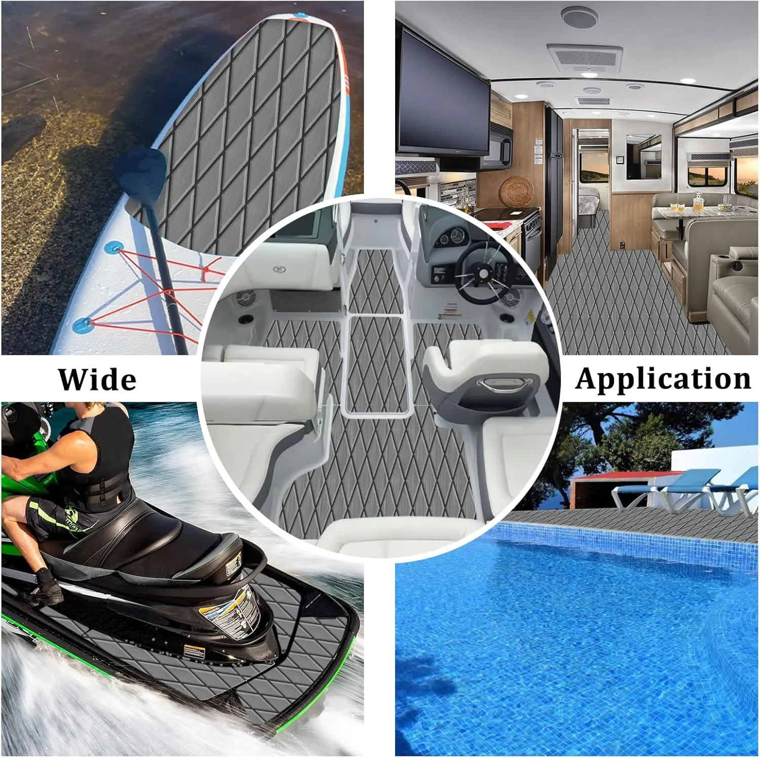 HXBYX EVA Foam Boat Flooring with 3M Adhesive Backing 6mm Thick Diamond Sea Deck Boat Carpet Marine Non-Slip Self-Adhesive Flooring Sheet for Kayak Yacht SwimPool RV 94"x43.9"/28.3"/15.3"