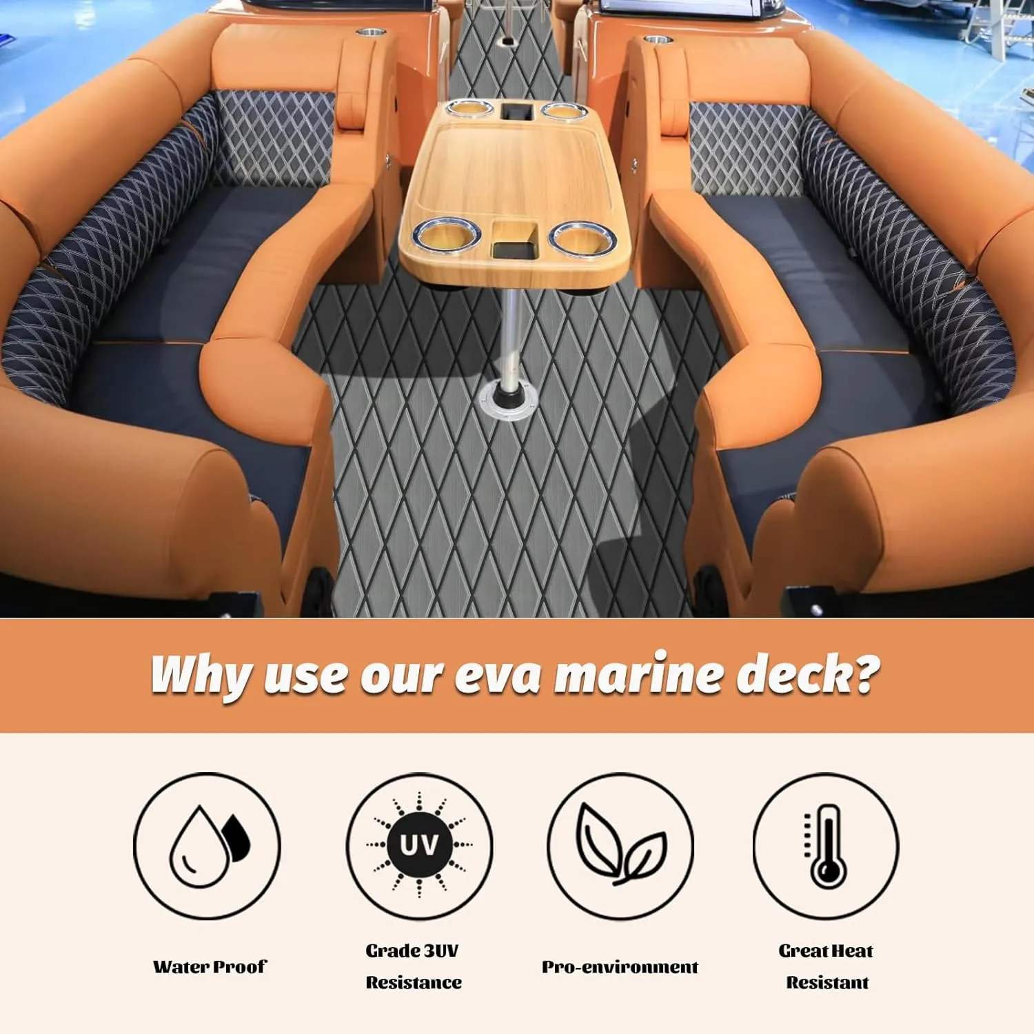HXBYX EVA Foam Boat Flooring with 3M Adhesive Backing 6mm Thick Diamond Sea Deck Boat Carpet Marine Non-Slip Self-Adhesive Flooring Sheet for Kayak Yacht SwimPool RV 94"x43.9"/28.3"/15.3"