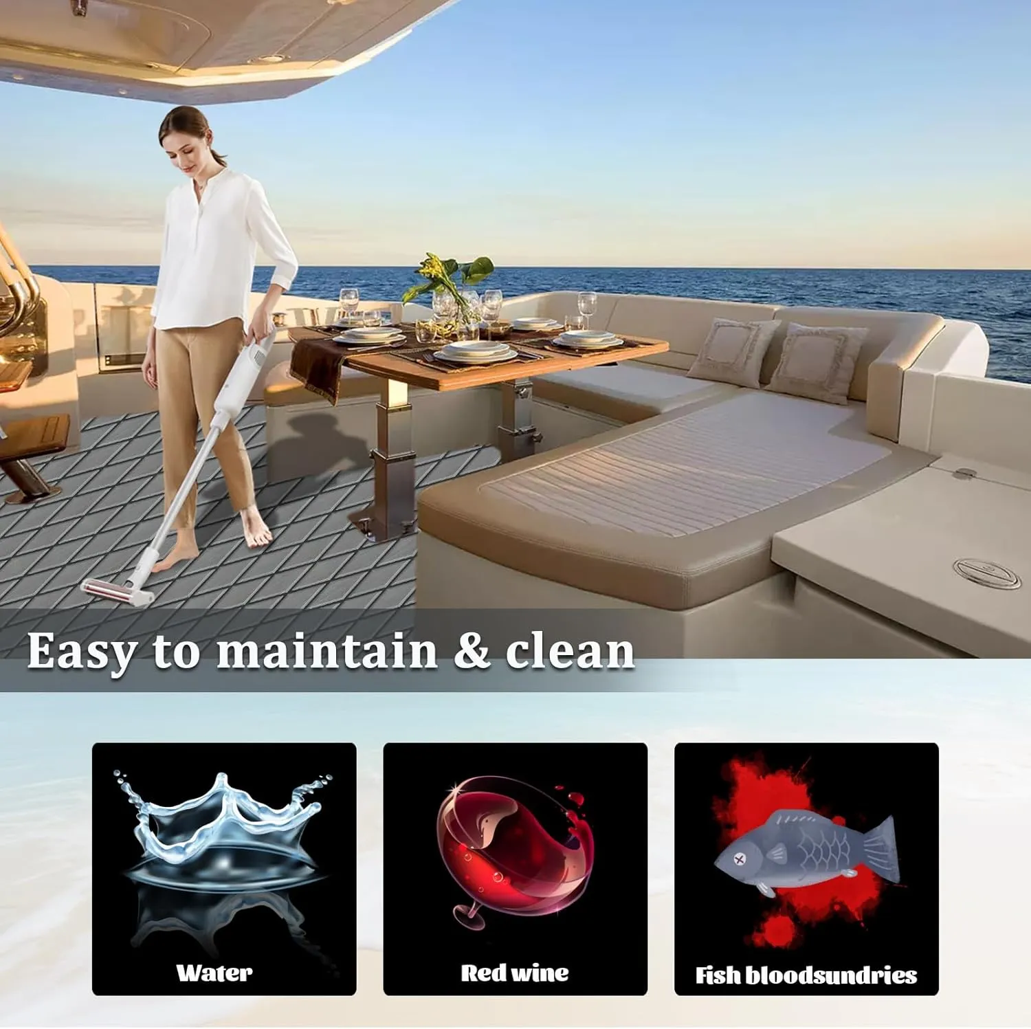 HXBYX EVA Foam Boat Flooring with 3M Adhesive Backing 6mm Thick Diamond Sea Deck Boat Carpet Marine Non-Slip Self-Adhesive Flooring Sheet for Kayak Yacht SwimPool RV 94"x43.9"/28.3"/15.3"