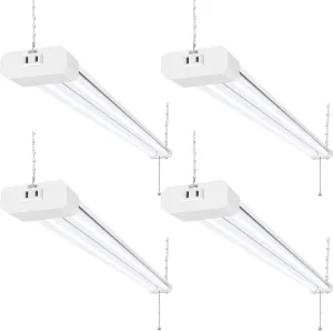 hykolity 4 Pack 4FT LED Shop Light, Linkable Utility Shop Lights, 42W, 5000K Daylight White Shop Light for Garages, Workshops,Hanging or FlushMount, Power Cord with Pull Chain Switch, ETL