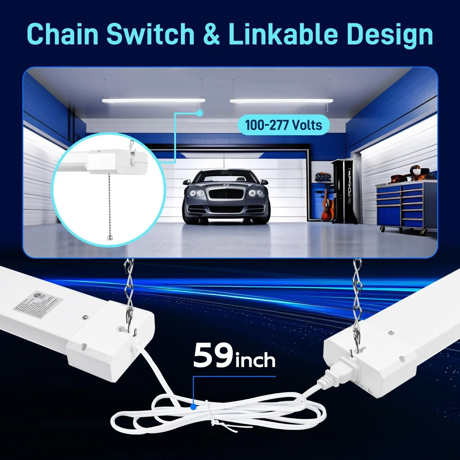 hykolity 5000K LED Shop Light Linkable, 4FT Daylight 42W LED Ceiling Lights for Garages, Workshops, Basements, Hanging or FlushMount, Included Power Cord and Pull Chain, 4400lm, ETL- 1 Pack