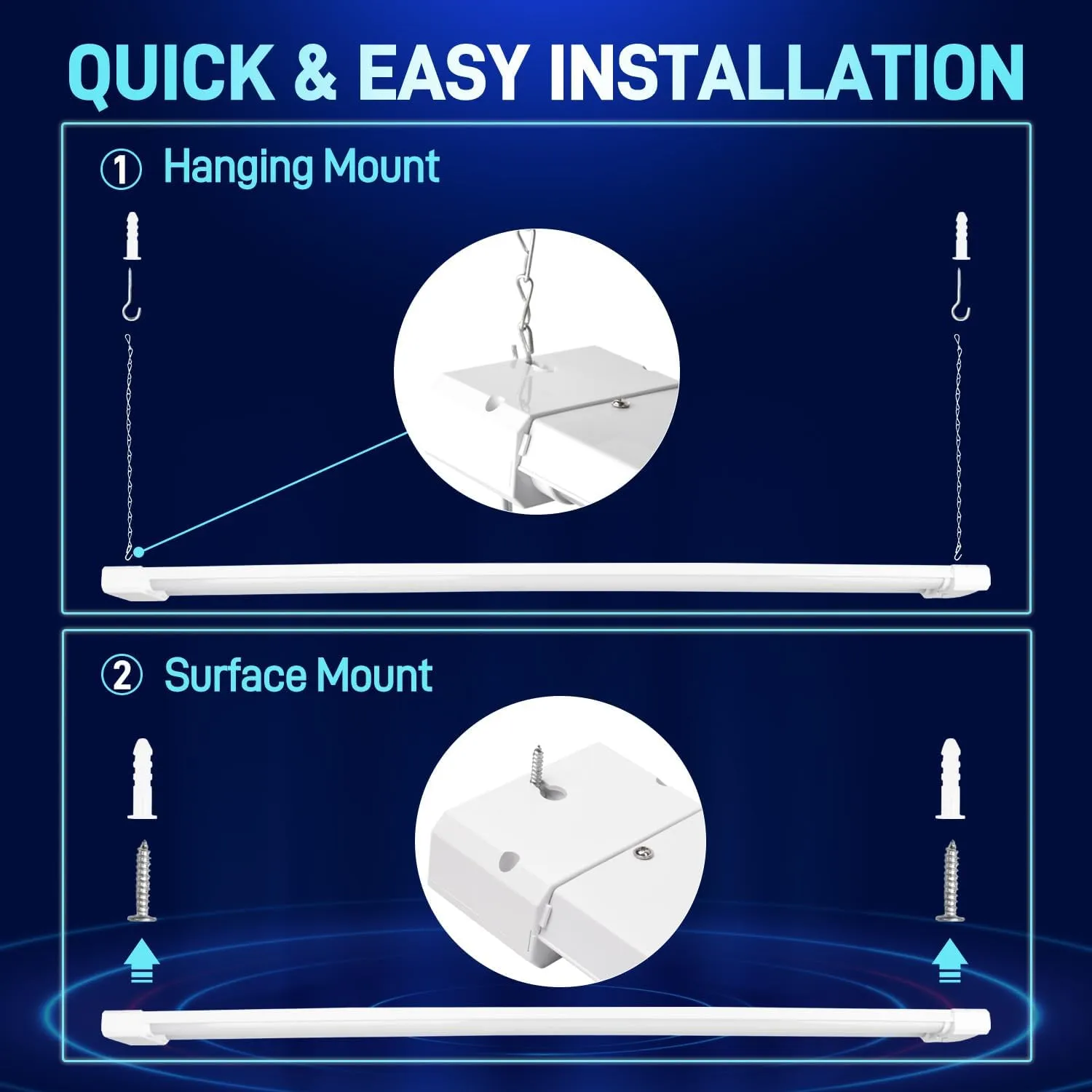 hykolity 5000K LED Shop Light Linkable, 4FT Daylight 42W LED Ceiling Lights for Garages, Workshops, Basements, Hanging or FlushMount, Included Power Cord and Pull Chain, 4400lm, ETL- 1 Pack