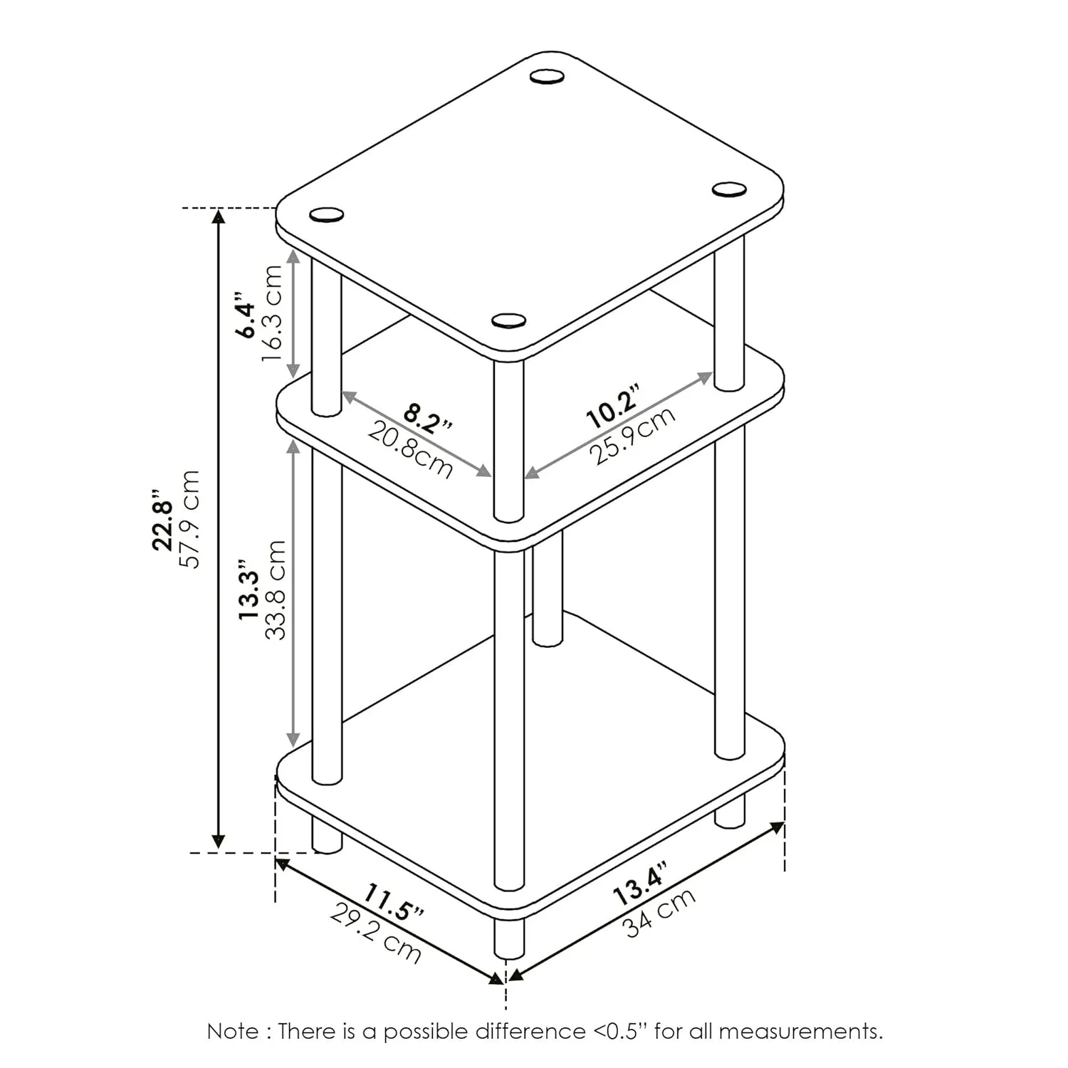Iceberg IndestrucTable Too 1200 Series, Personal Folding Table, Charcoal, 20” W x 30” & Furinno Just 3-Tier Turn-N-Tube End Table, 1-Pack, White/White
