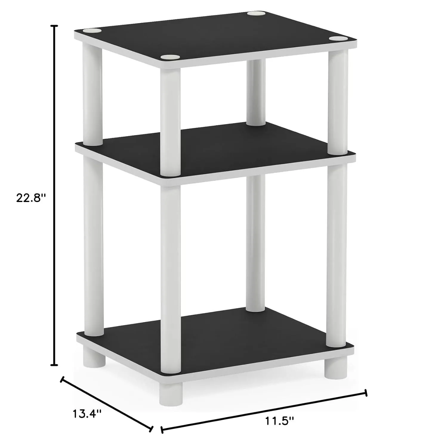 Iceberg IndestrucTable Too 1200 Series, Personal Folding Table, Charcoal, 20” W x 30” & Furinno Just 3-Tier Turn-N-Tube End Table, 1-Pack, White/White