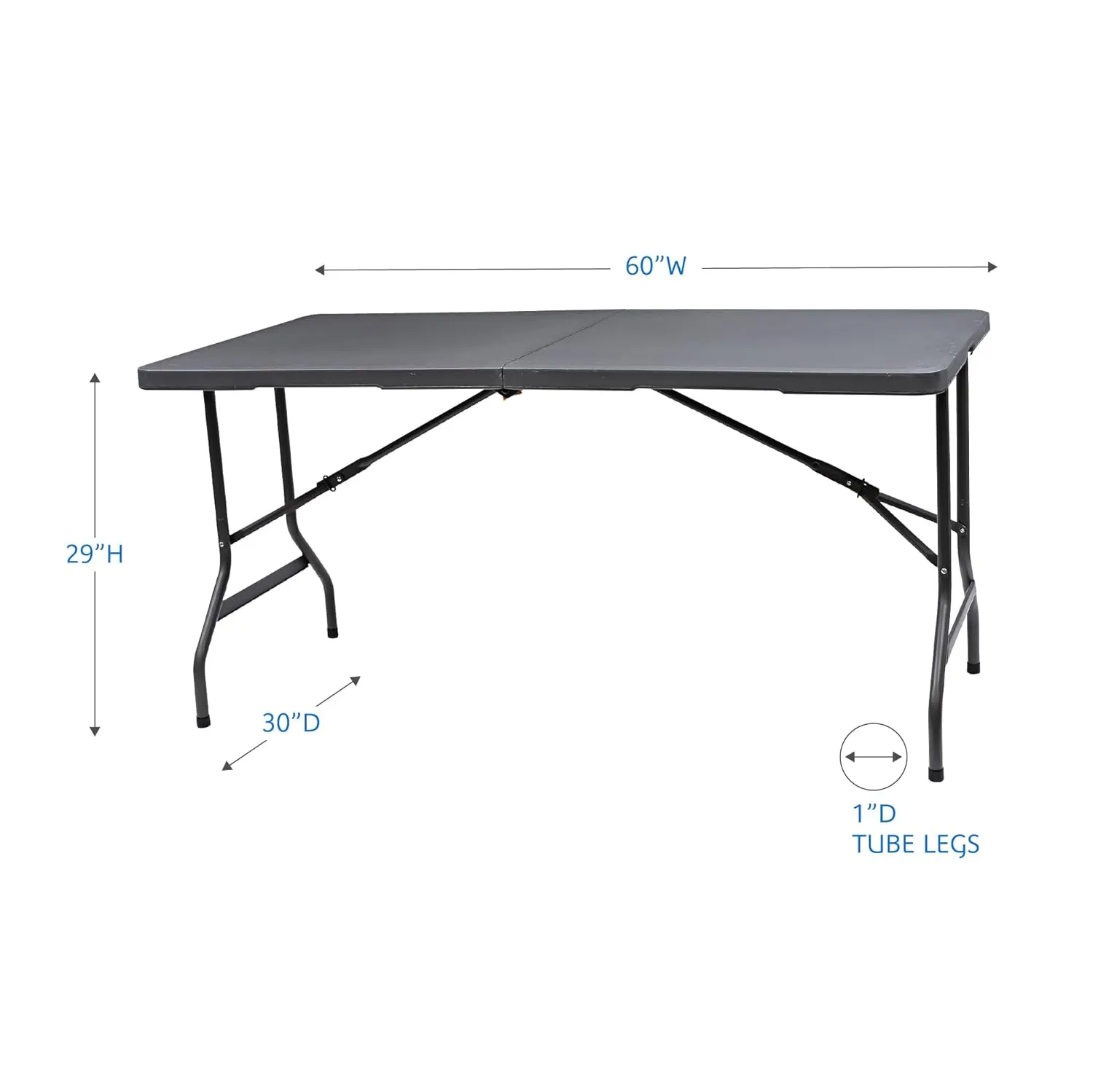 Iceberg IndestrucTable Too Bi-Fold Folding Table, Indoor/Outdoor, Commercial Grade, Charcoal, 60” W x 30” D x 29” H