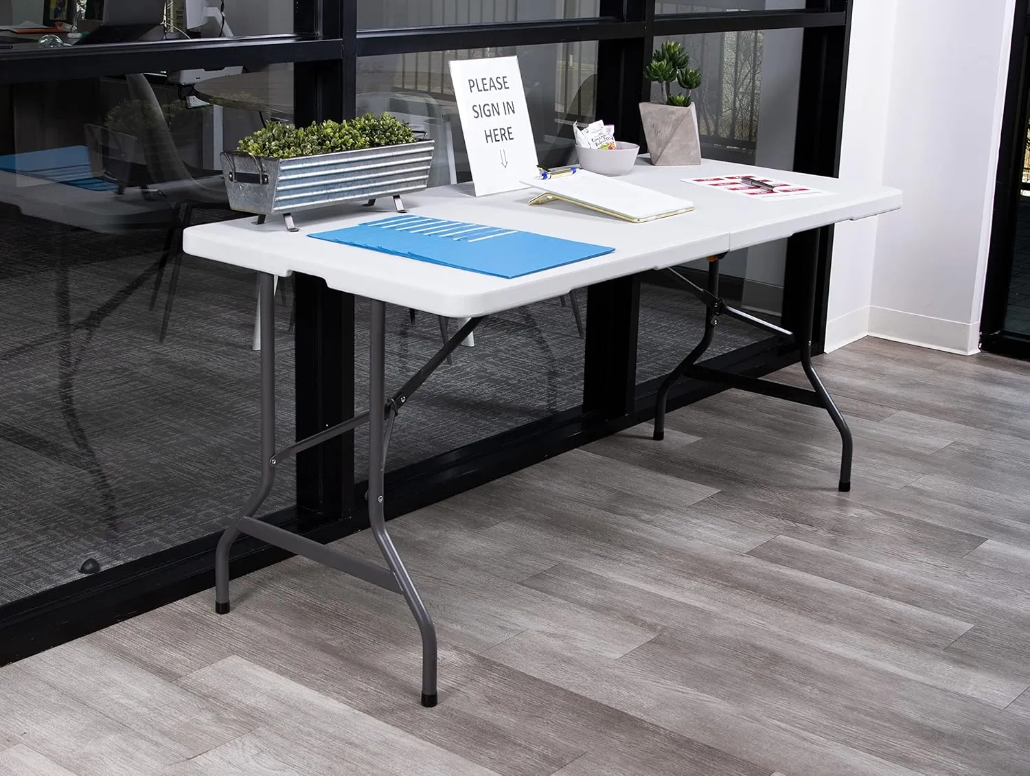Iceberg IndestrucTable Too Classic, Center-Folding Table, Indoor/Outdoor, 350 lbs Weight Capacity, 60” x 30” x 29” - 65453