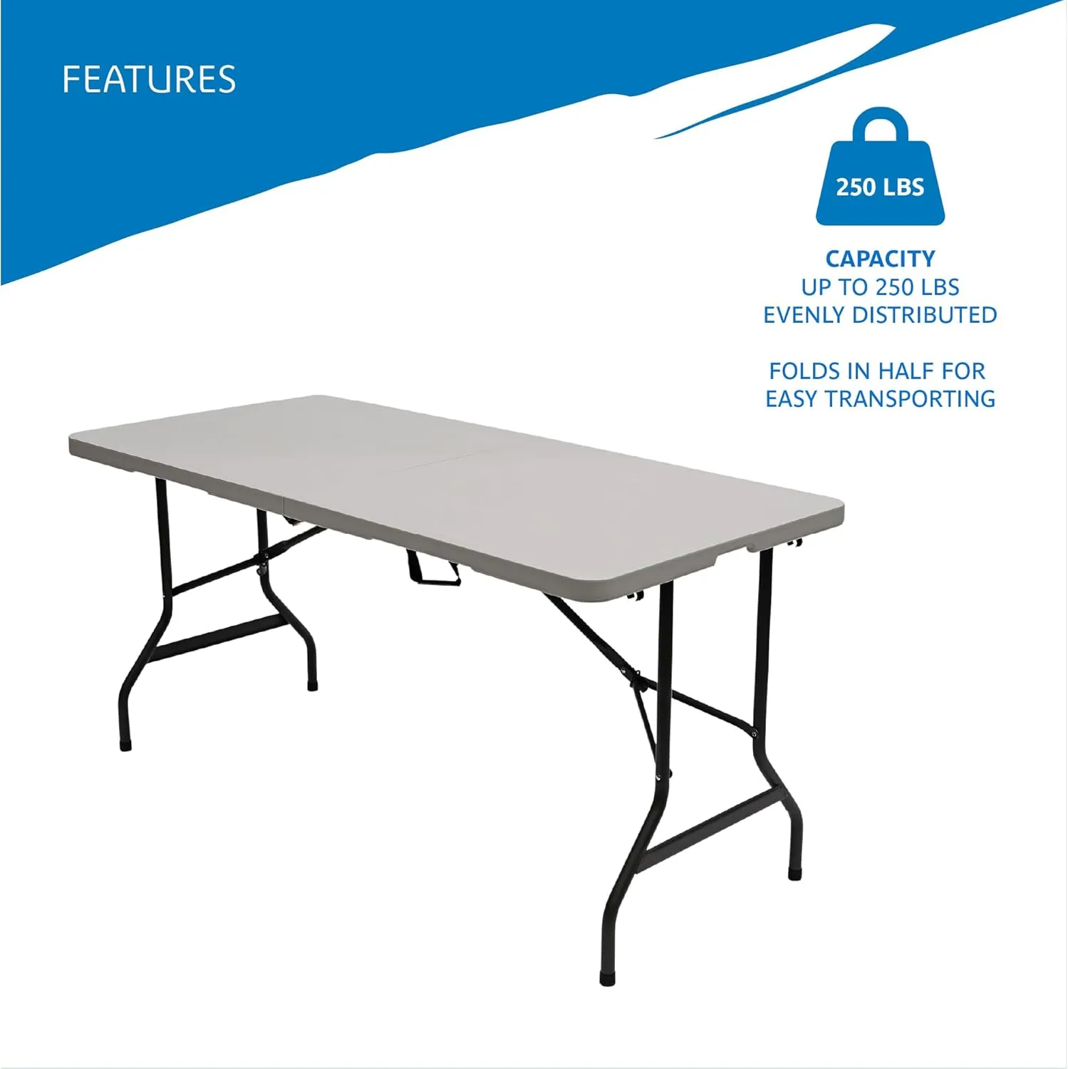 Iceberg IndestrucTable Too Classic, Center-Folding Table, Indoor/Outdoor, 350 lbs Weight Capacity, 60” x 30” x 29” - 65453