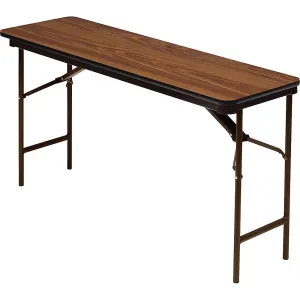 Iceberg OfficeWorks Commercial Wood Folding Table with Brown Steel Legs, 18" Length x 60" Width x 29" Height, Oak