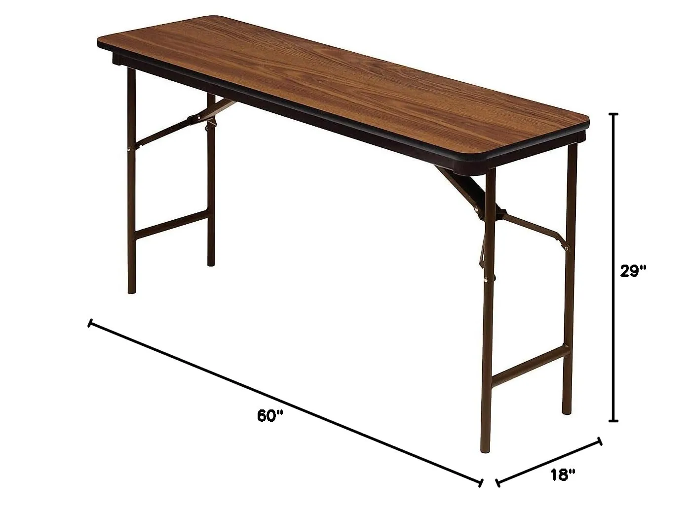 Iceberg OfficeWorks Commercial Wood Folding Table with Brown Steel Legs, 18" Length x 60" Width x 29" Height, Oak