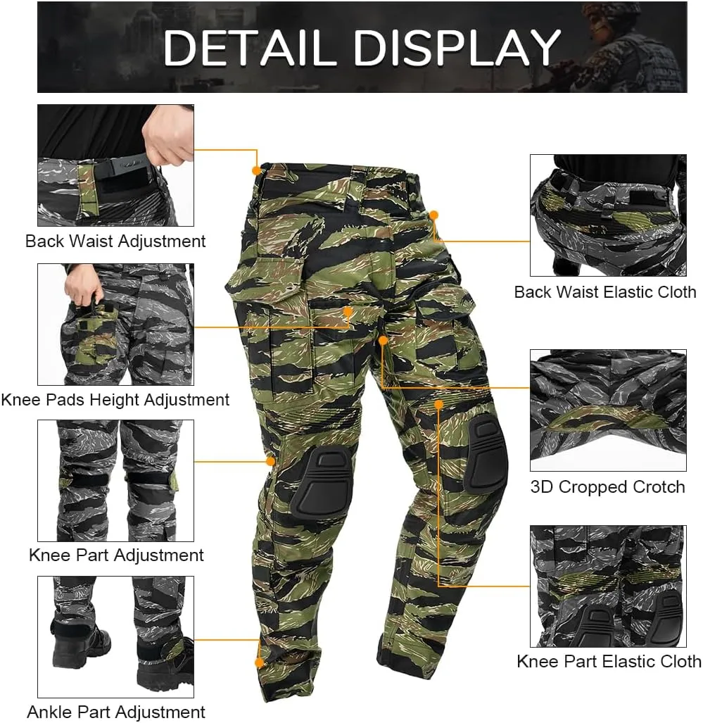 IDOGEAR SPORTS G3 Combat Pants for Men Tactical Military Pants with Knee Pads Multi Camo Trousers