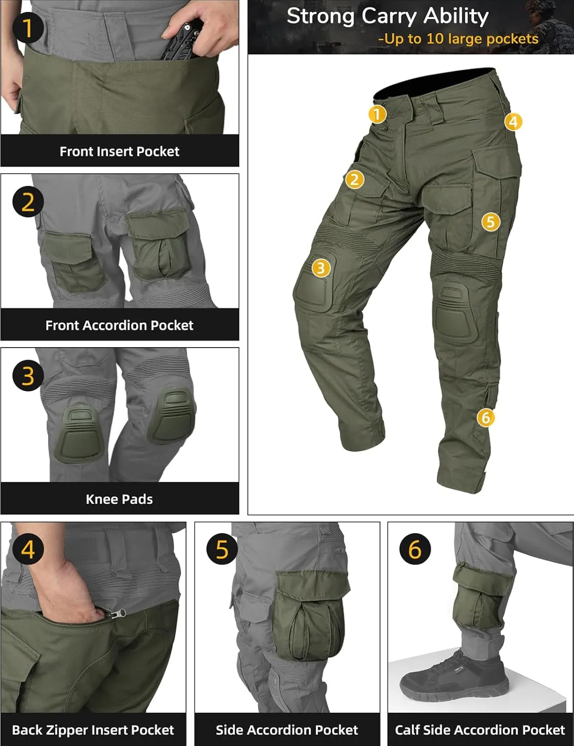 IDOGEAR SPORTS G3 Combat Pants for Men Tactical Military Pants with Knee Pads Multi Camo Trousers