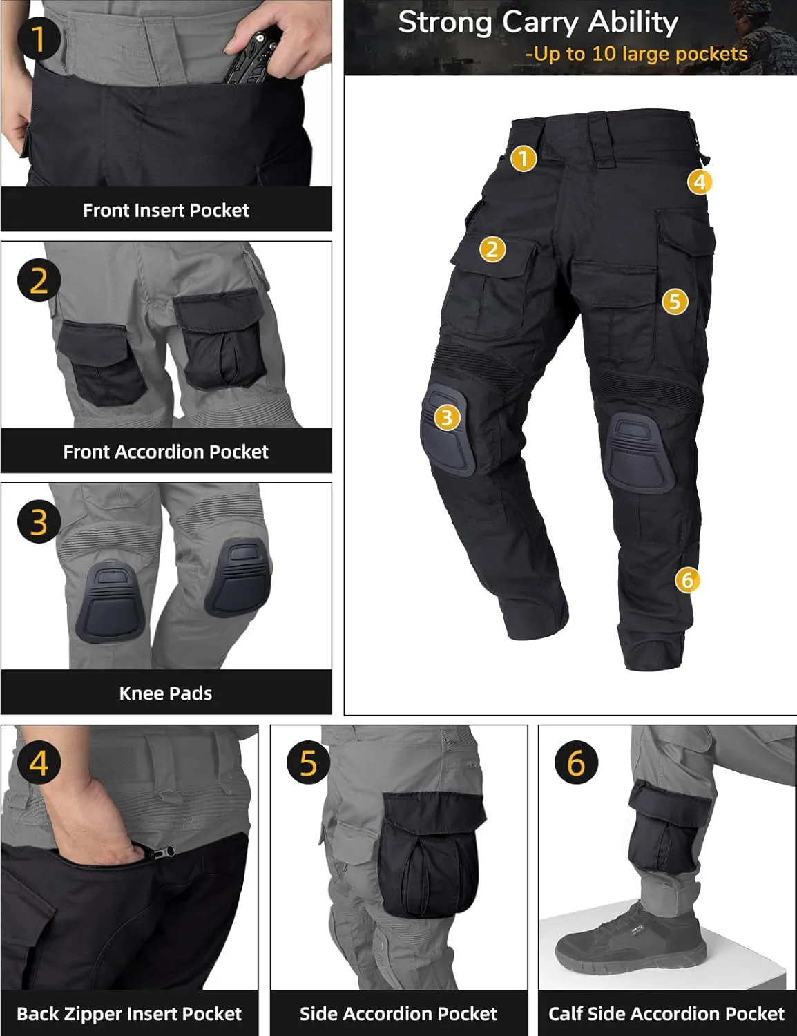 IDOGEAR SPORTS G3 Combat Pants for Men Tactical Military Pants with Knee Pads Multi Camo Trousers