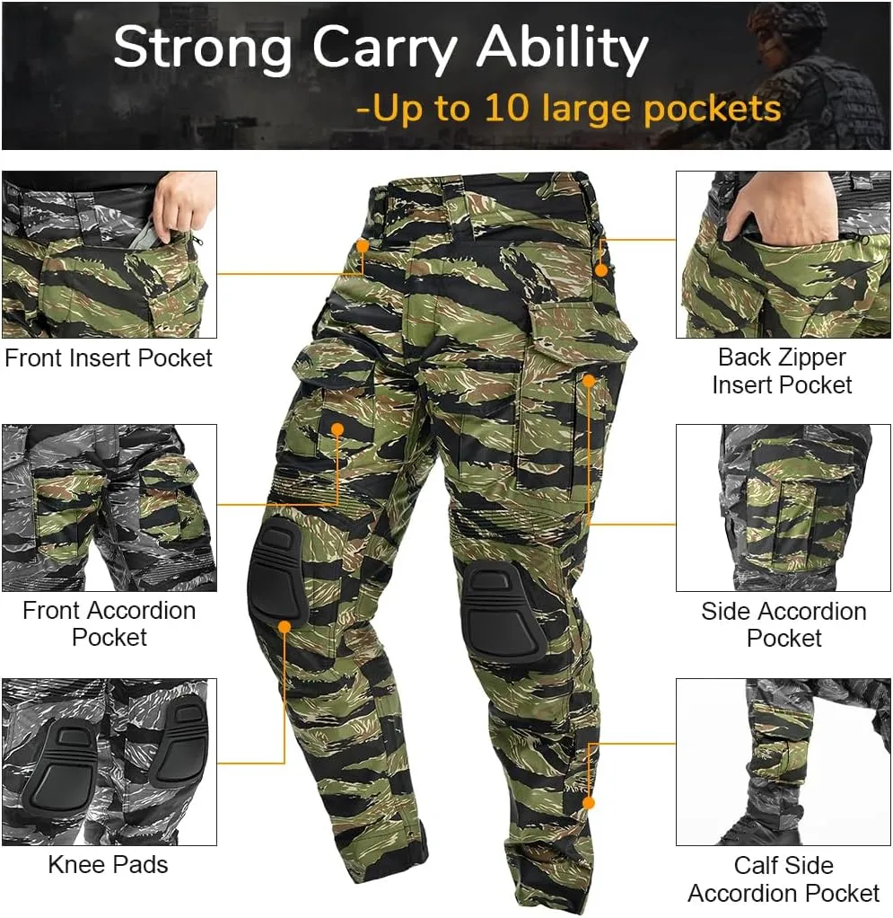 IDOGEAR SPORTS G3 Combat Pants for Men Tactical Military Pants with Knee Pads Multi Camo Trousers