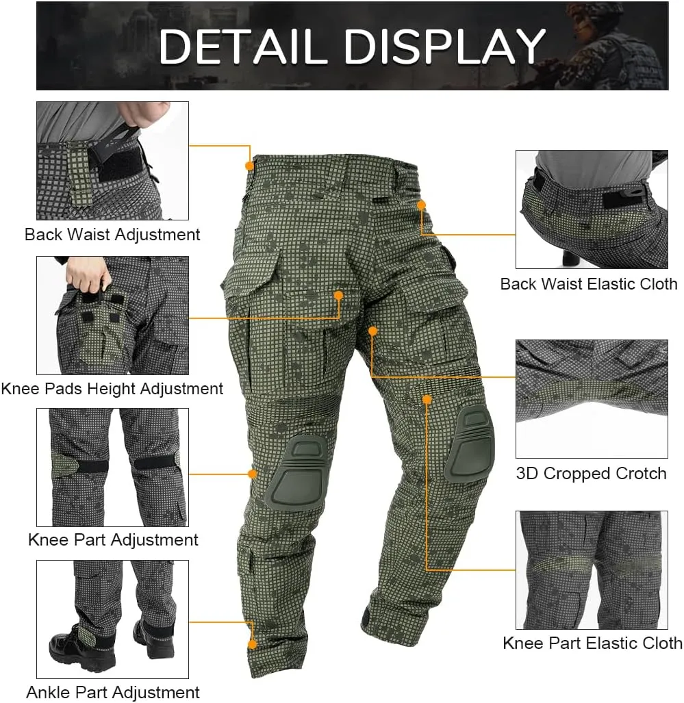 IDOGEAR SPORTS G3 Combat Pants for Men Tactical Military Pants with Knee Pads Multi Camo Trousers