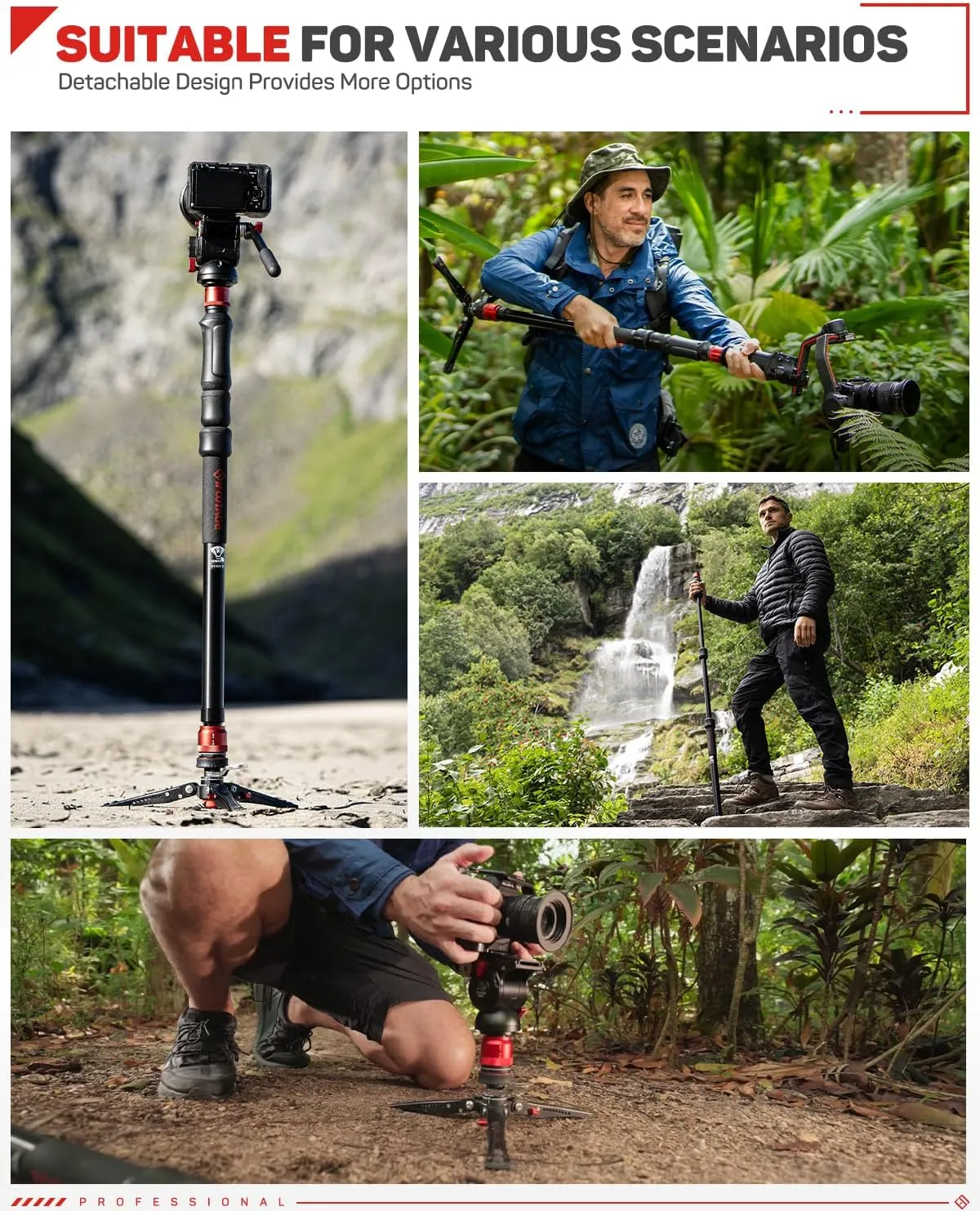 IFOOTAGE Cobra 3 Strike Monopod A150S-Ⅲ Camera Monopod with Feet&K5S Fluid Head Komodo, One-Touch Lifting Aluminum Video Monopod with Removable Tripod Base, Payload 11lb 60"/150cm