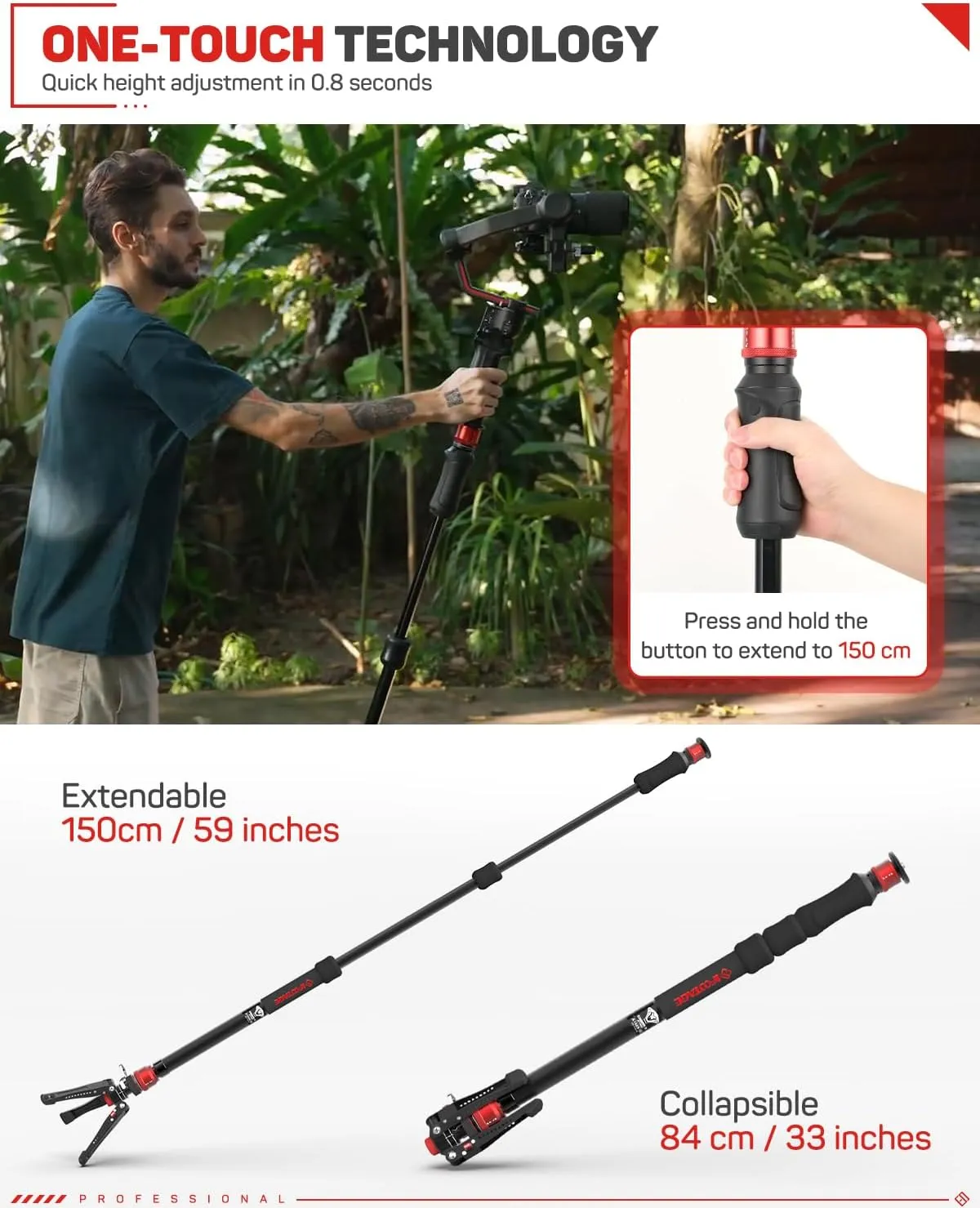 IFOOTAGE Cobra 3 Strike Monopod A150S-Ⅲ Camera Monopod with Feet&K5S Fluid Head Komodo, One-Touch Lifting Aluminum Video Monopod with Removable Tripod Base, Payload 11lb 60"/150cm