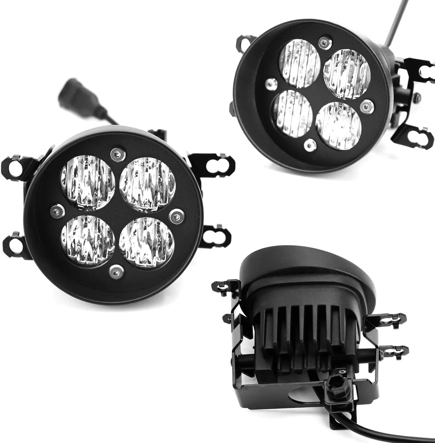 iJDMTOY Clear Lens 24W High Power LED Wide Angle SAE Flood Beam Fog Light Kit w/Built-On Mounting Brackets Compatible With Toyota Tacoma Tundra 4Runner, etc