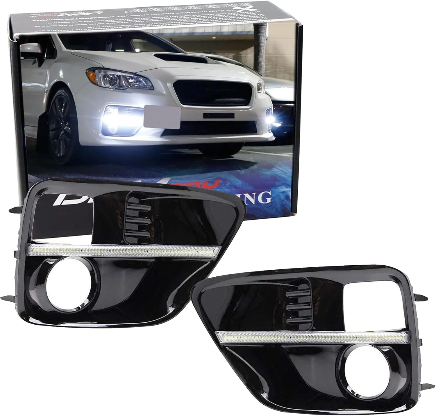 iJDMTOY Xenon White LED Daytime Running Lights Compatible with 2015-2017 Subaru WRX/STi w/JDM Style Piano Black Finish Fog Lamp Bezels